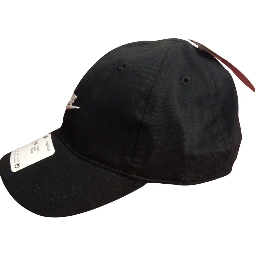 Nike Club Kids Adjustable Strapback Black Baseball Hat Cap 4-7 Embroidered Logo